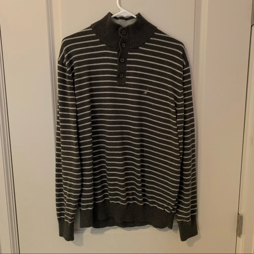 Nautica mens long sleeve striped pullover Henley sweater | size Extra Large